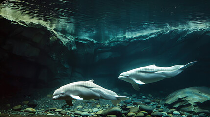 Wall Mural - Beluga Whales, the beauty of white in the water