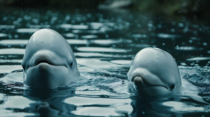 Wall Mural - Beluga Whales, the beauty of white in the water