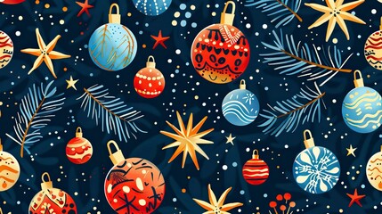 Wall Mural - Beautiful Xmas pattern with ornaments. Christmas wrapping paper concept