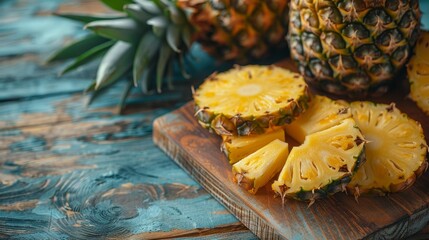 a ripe pineapple fruit and pineapple slices