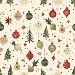 Wall Mural - Beautiful Xmas pattern with ornaments. Christmas wrapping paper concept