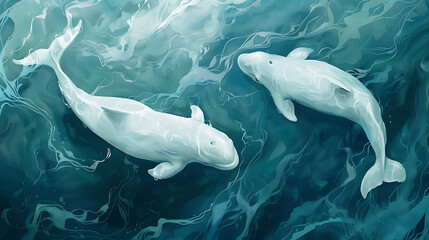 Wall Mural - Beluga Whales, the beauty of white in the water