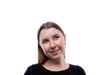 Wall Mural - Cunning schoolgirl with blond hair on a white background