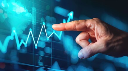 Poster - hand pointing confidently at a digital chart arrow rising upward, symbolizing growth and progress in