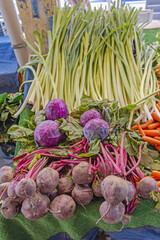 Poster - Bunch of Red Beetroot Root Vegetables Cabbage and Leek at Farmers Market