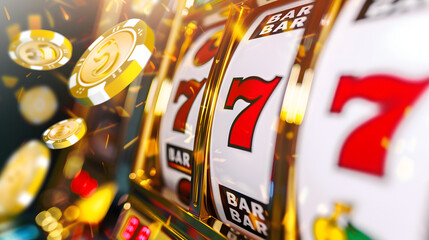 golden coin jackpot: casino banner with slot machine. concept casino, slot machine, golden coin, jackpot, banner isolated on white background, photo, png