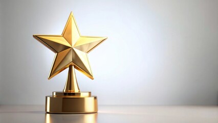 Wall Mural - Golden star award trophy on white background, Golden, star, award, trophy, white, background, shiny, achievement, success, recognition, prize, top honor, competition, winner, symbol