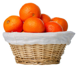 Canvas Print - Basket with tangerines on white background isolation