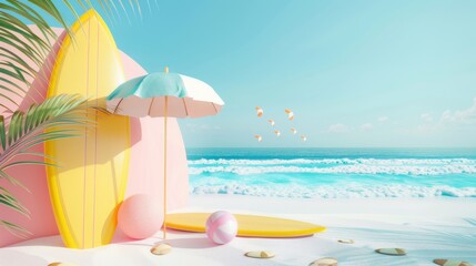 Poster - An illustration of a podium summer and travel time in a minimal style cartoon using generative AI