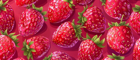 Close-up of fresh strawberries with vibrant red color and green leaves. Perfect for food, healthy eating, and summer themes.