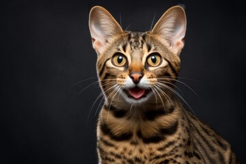 Sticker - Portrait of a happy savannah cat over blank studio backdrop