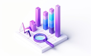 Poster - A 3D render concept for a financial growth research pie chart with magnifying glass