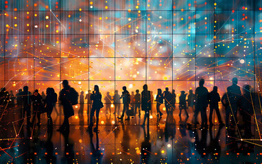 Fototapete - Networking event in vibrant digital world
