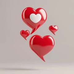 Poster - Social media notifications icon with heart in speech bubbles on a white background. Emoji, chat and social network. 3D rendering and illustration.