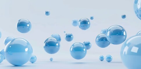 Poster - falling blue balls on a blue background in a 3d rendering illustration for advertising.