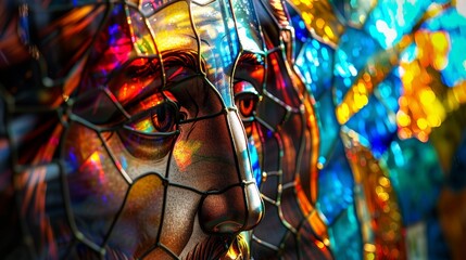 Wall Mural - Colorful stained glass window with the image of the face of Jesus.