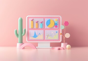 Poster - An illustration of 3D SEO Optimization, web analytics and SEO marketing concepts.