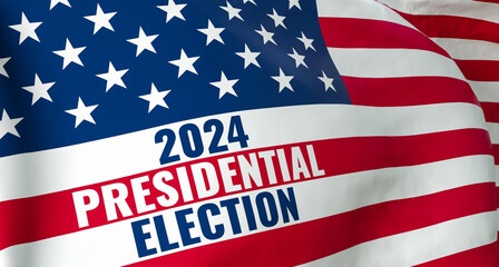 text 2024 - presidential election - written on an American flag - 3D rendering