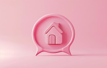 Poster - House message in speech bubble icon isolated on pink background. 3D illustration.