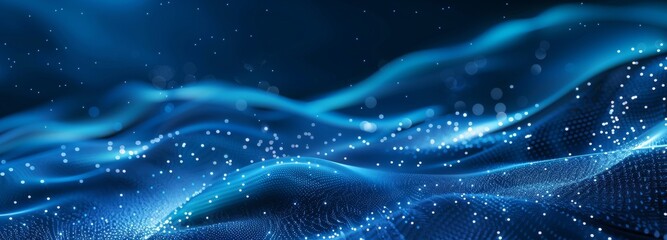 Poster - an abstract blue background of points with falling cyber particles. a big data stream rendered in 3-