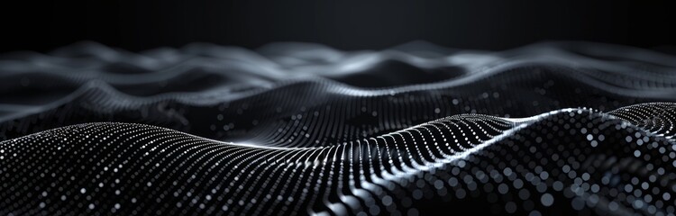 Fototapete - The futuristic black hexagon background. The futuristic honeycomb concept. Wave of particles. Three-dimensional rendering.