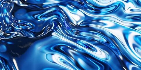 Poster - 3D render illustration of blue abstract geometric shape with metal surface
