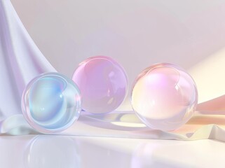 Poster - Colorful translucent round glass shapes on an abstract modern minimal background