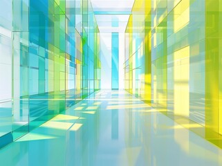 Poster - A 3D render with a geometric abstract background, translucent glass with a gradient color, and square shapes