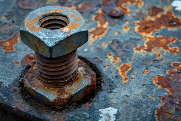 Poster - Close-up of a rusty bolt and nut on a corroded surface