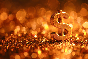 Canvas Print - A dollar sign is made of gold and is surrounded by glitter