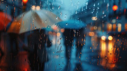 Poster - A person holding an umbrella on a wet and gloomy day, perfect for use in weather-related or travel-themed contexts
