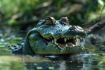 Poster - Close-up shot of a crocodile in a body of water, suitable for use in wildlife or nature-related contexts