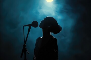 Aufkleber - A woman sings into a microphone in front of a full moon, perfect for music-themed or celestial-inspired projects