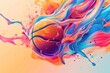 © Fotograf - A close-up of a basketball with vibrant paint splatters