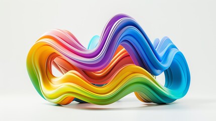 Poster - Abstract colorful 3D wave sculpture with vibrant rainbow hues, creating a dynamic and artistic visual texture against a white background.