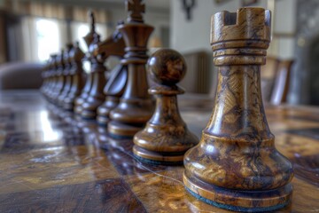 Poster - Close-up shot of a chess set arranged on a table
