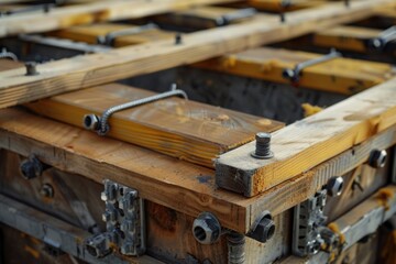 Aufkleber - Close up of a wooden structure with screws