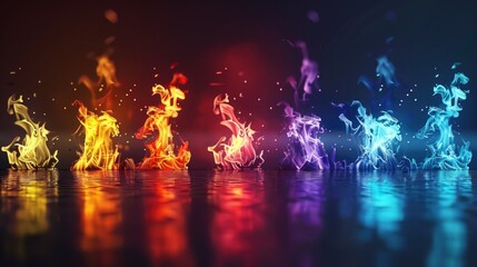 Poster - A close-up view of vibrant flames dancing on a dark background