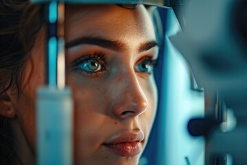 Aufkleber - A person gazing out a window with a contemplative expression and blue eyes, suitable for use in editorial or creative contexts