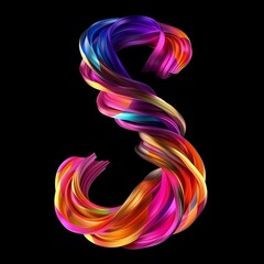 Poster - An abstract, colorful spiral on a black background. 3D render / rendering