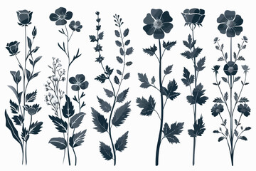 Canvas Print - Hand Drawn Engraving Pen and Ink Flowers Collection Vintage Vector Illustration