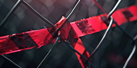 Aufkleber - A close-up shot of a fence with a red ribbon tied around it, symbolizing something special or significant
