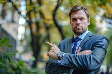 Poster - A businessman standing with his arms crossed, wearing a suit and tie