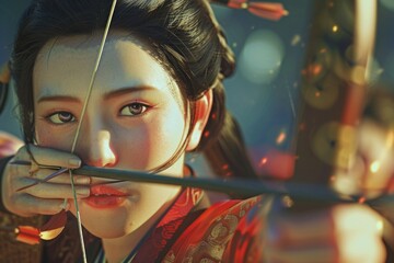 Poster - A woman holds a bow and arrow, ready to shoot
