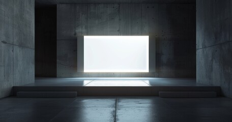 Poster - Lighted Big Glass In Concrete Room On The Dark Billboard Concept 3D Rendering