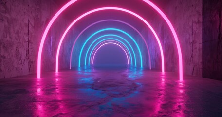 Poster - an abstract futuristic sci fi concrete room with different neon lights and reflections for rendering