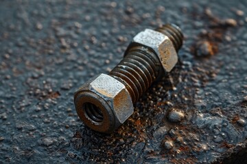 Poster - A detailed view of a bolt lying on the ground, perfect for use in scenes where hardware or machinery is featured