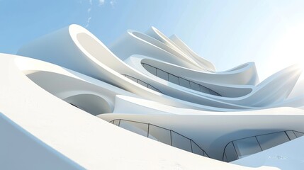 Fototapete - Abstract white stripe pattern futuristic background. 3D rendering.