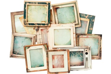 Poster - Collection of vintage photo frames on a plain white background, ideal for use in designs related to nostalgia, retro style, or as a subtle texture