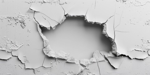 Poster - A cracked wall with a hole in it, suitable for use in scenes of destruction, decay, or abandonment